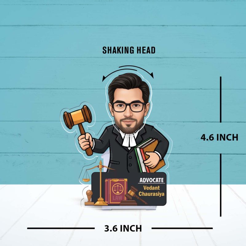 Personalized Advocate Caricature Standee with Shaking Head, Gift for Lawyer & Advocate, Office Desk Decor Caricature for Lawyer Law Student Solar Powered Moving Head